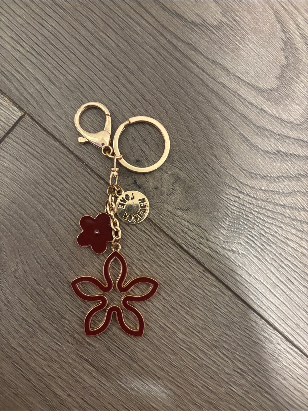 Gold-Tone Red Flower Keychain Charm - Love Token